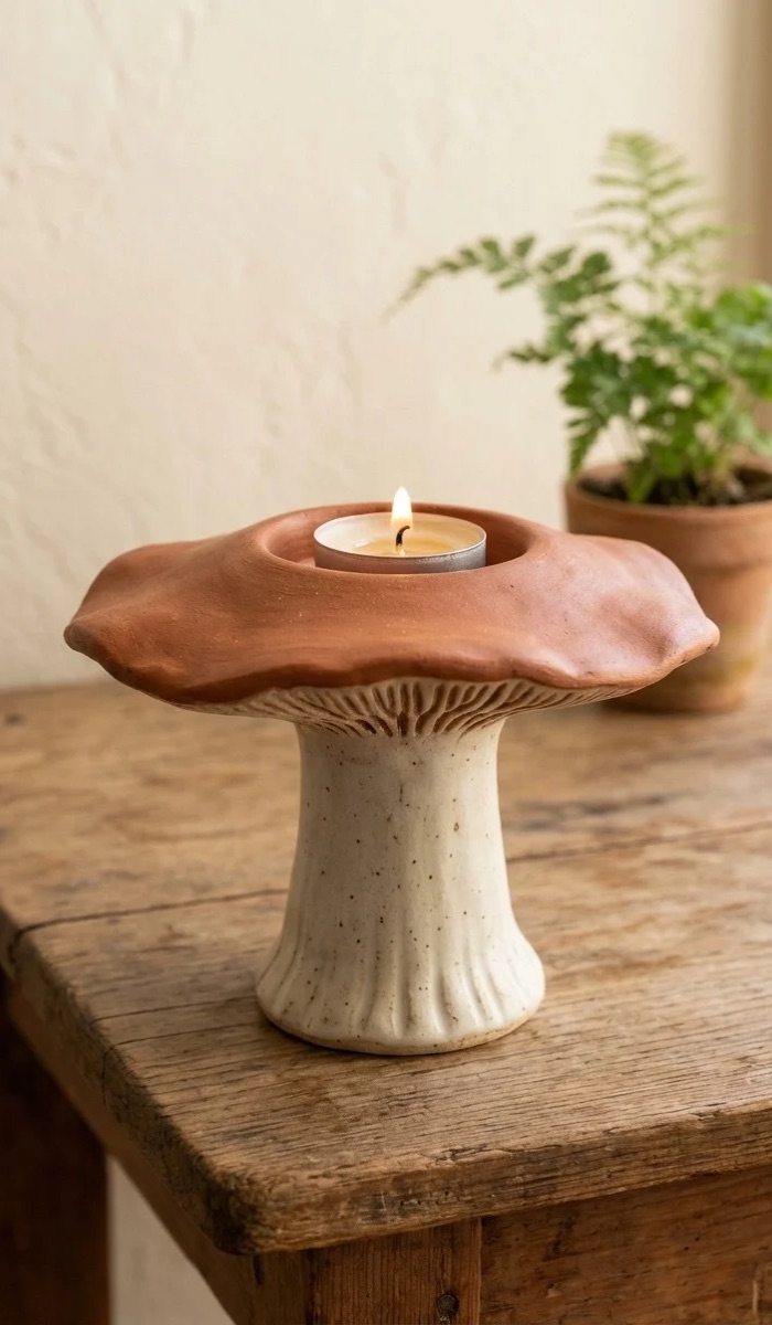 Mushroom-Inspired Clay Candle Holder