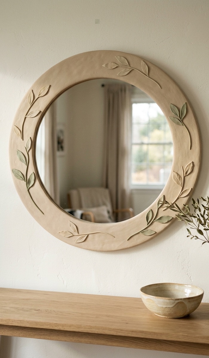Neutral Leaf Foam Clay Mirror Decor