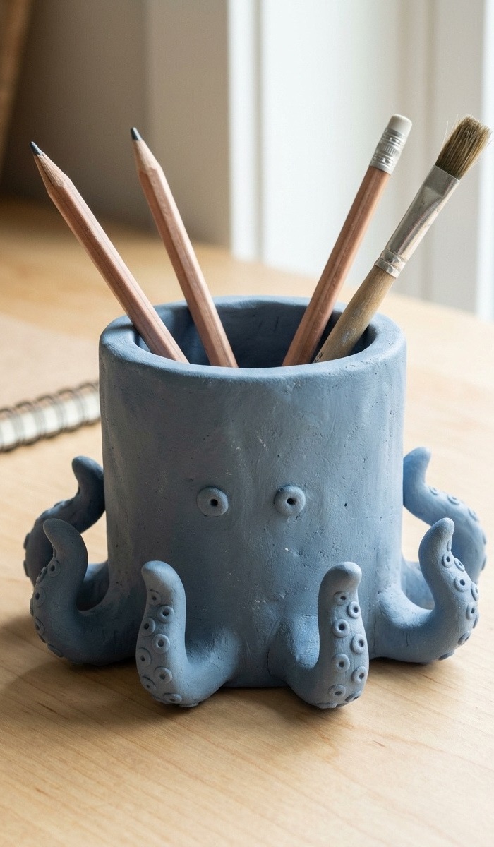 Octopus Clay Pencil Holder DIY Ideas