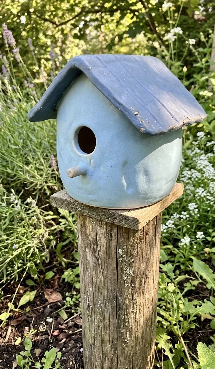 Pastel Blue Clay Bird House Design