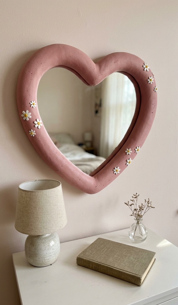 Pink Heart Foam Clay Mirror Ideas