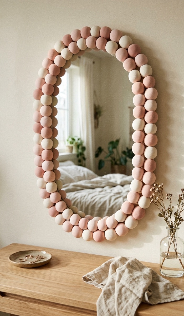 Pink and White Foam Clay Mirror