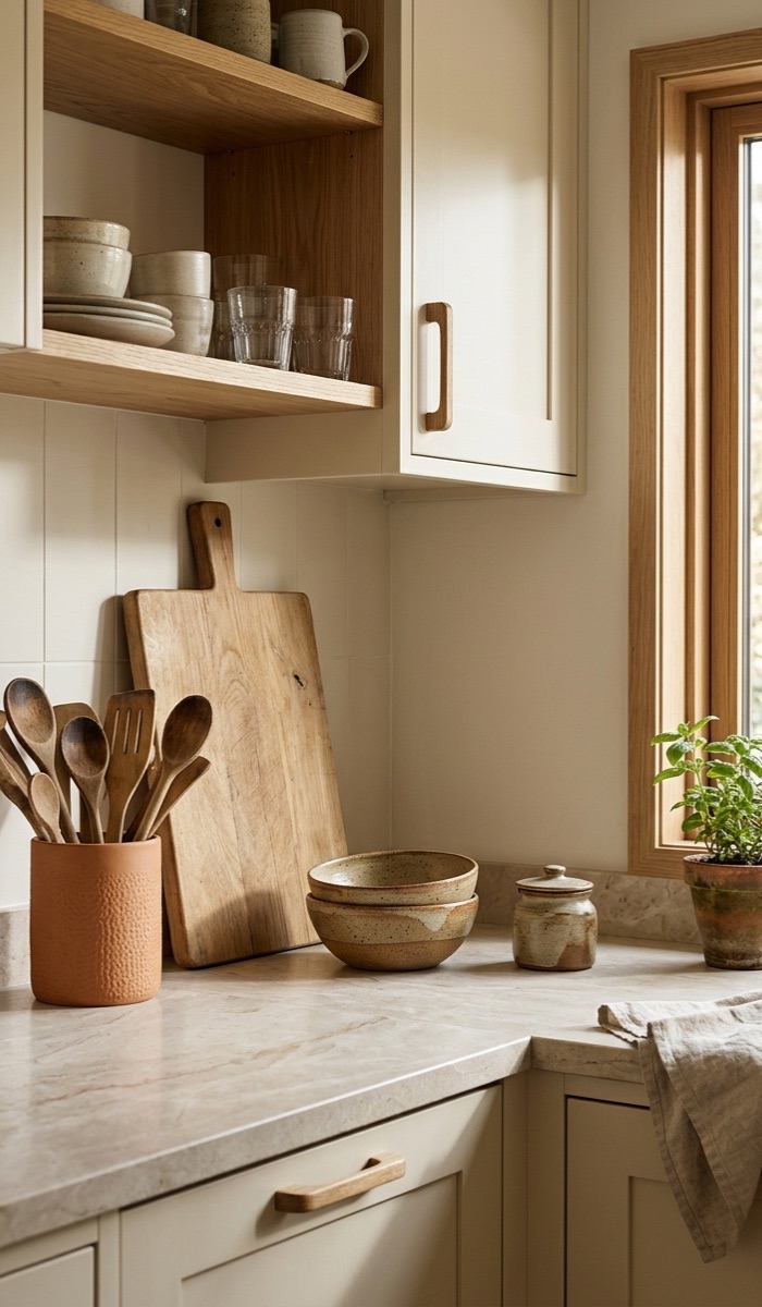 Rustic Kitchen Counter with Charming Clay Decor
