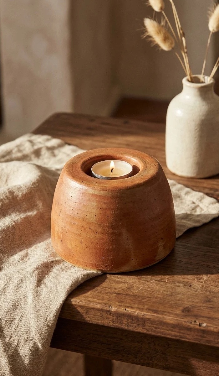 Rustic Terracotta Clay Candle Holder