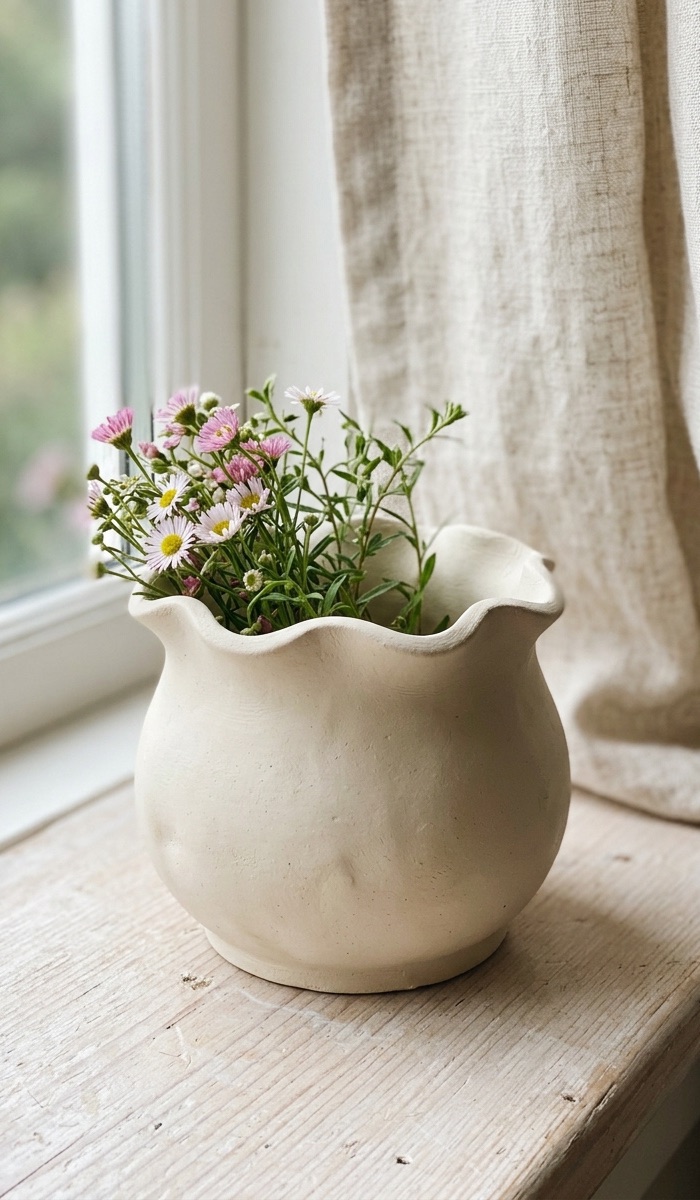 Scalloped Edge Clay Flower Pot Ideas