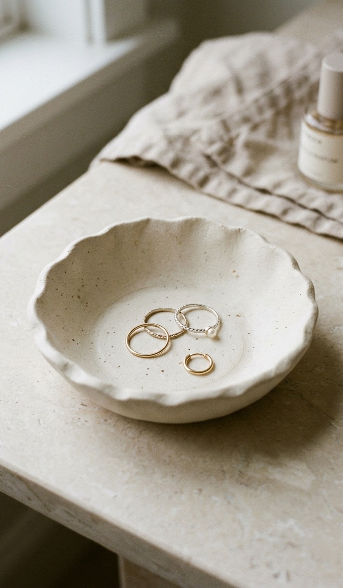 Scalloped White Clay Trinket Dish