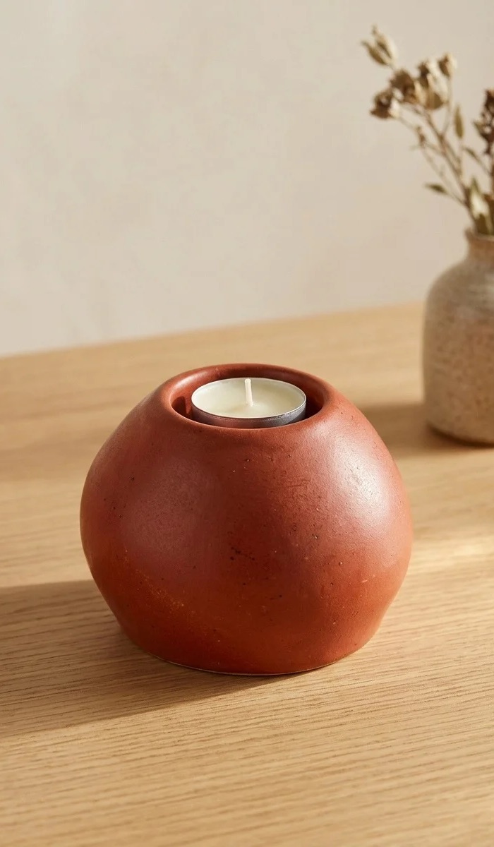 Sculptural Red Clay Candle Holder