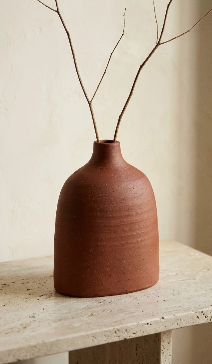 Sculptural Red Clay Table Vase