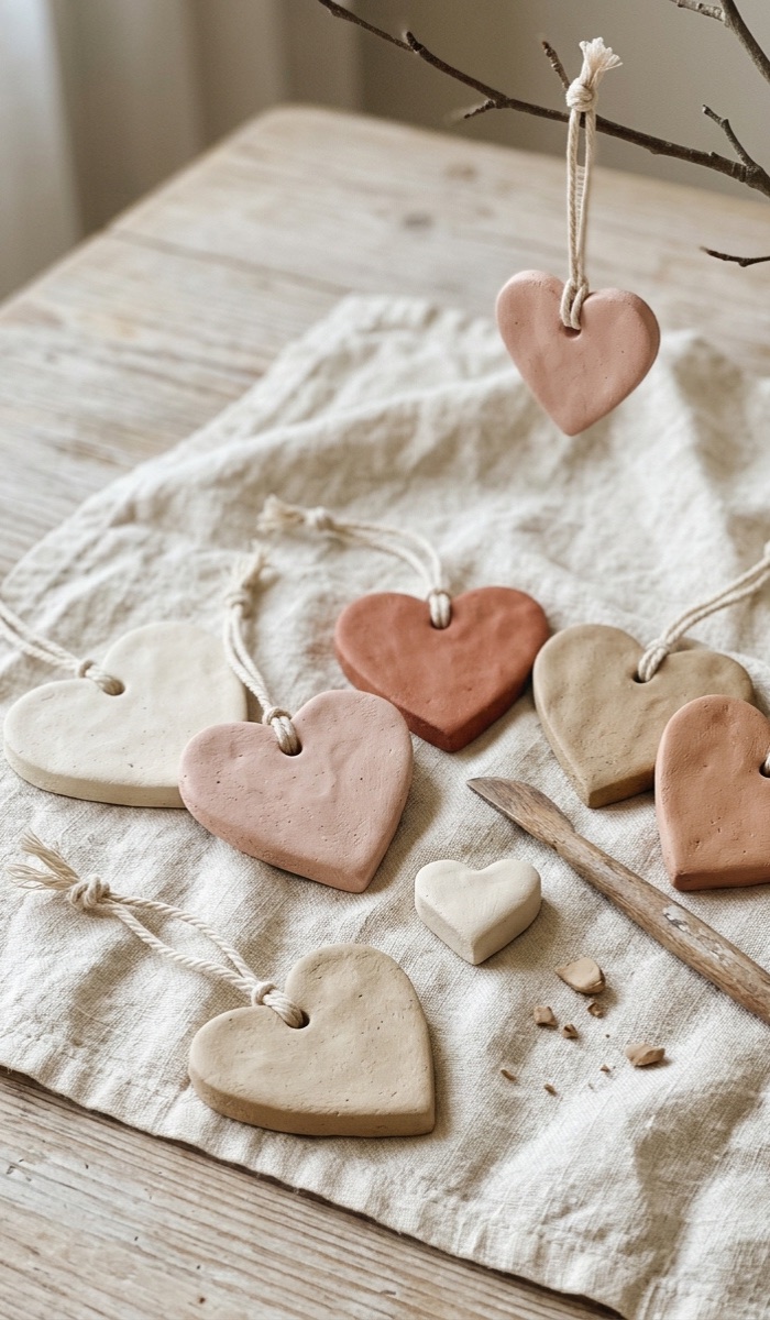 Simple Handmade Clay Heart Ornaments