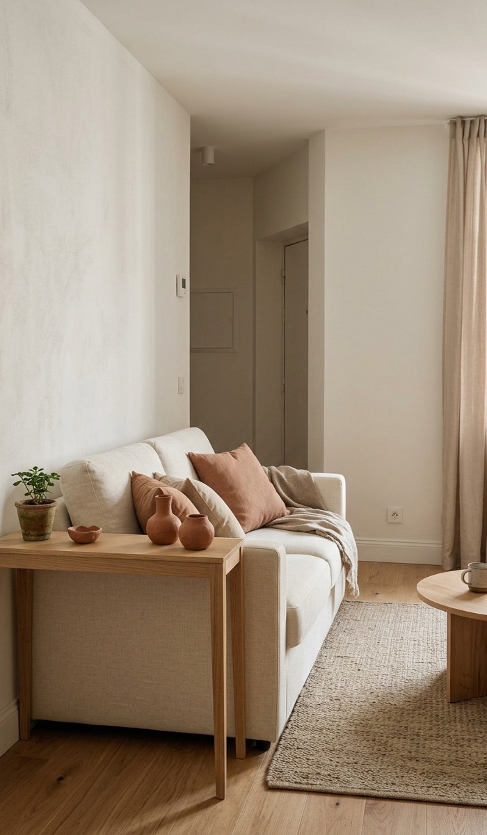 Small Apartment Decorating with Earthy Clay Decor