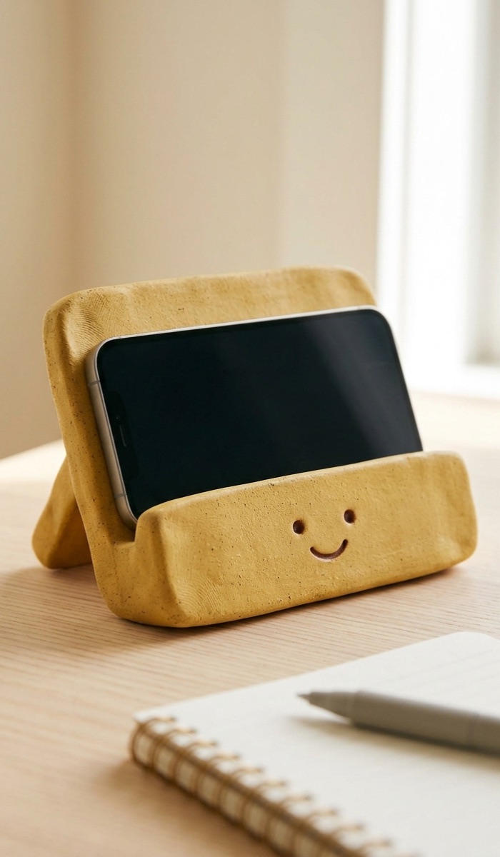 Smiley Face Clay Phone Holder