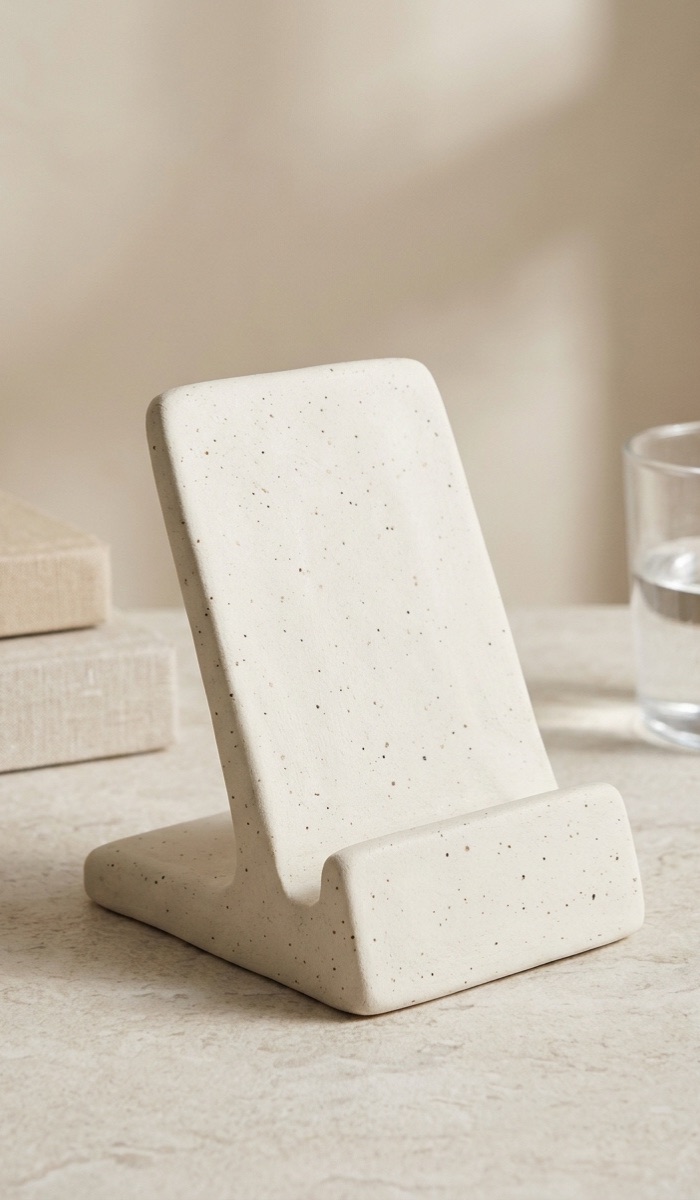 Speckled White Clay Phone Stand