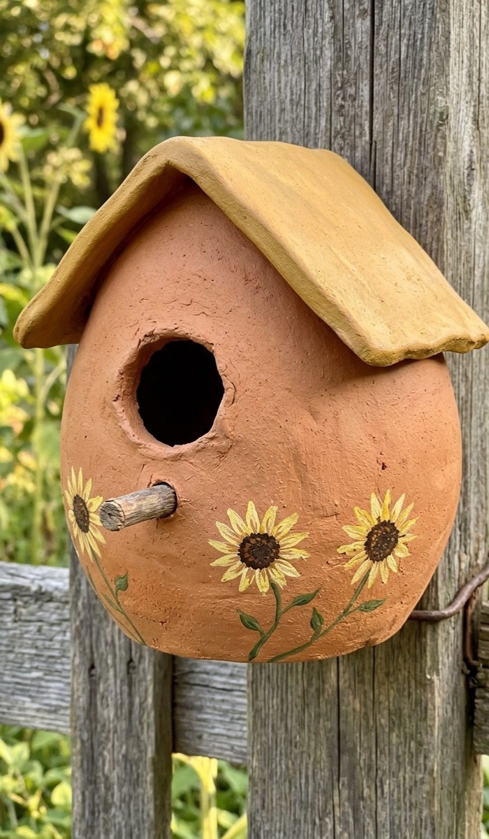 Sunflower Clay Bird House Inspiration
