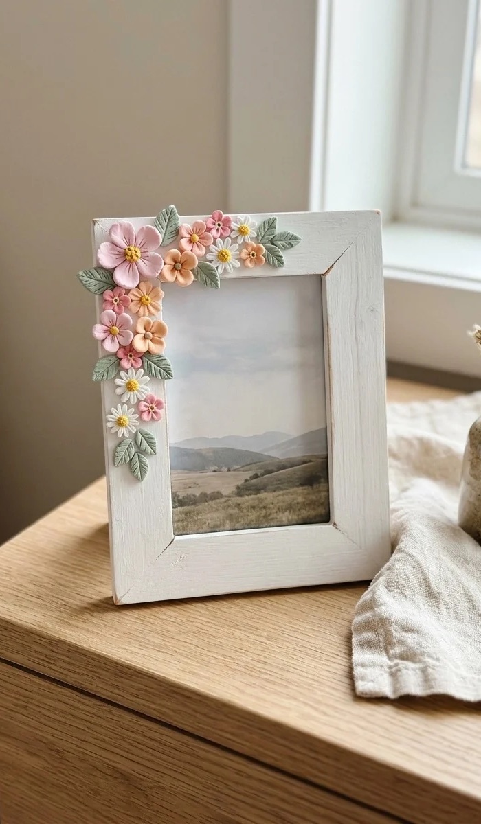 Sweet Clay Flower Photo Frame Ideas