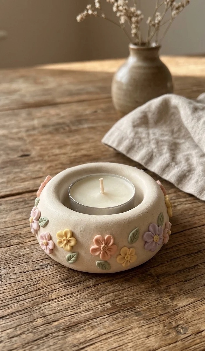 Sweet DIY Clay Flower Candle Holders