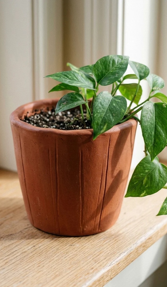 Textured Red Clay Flower Pot