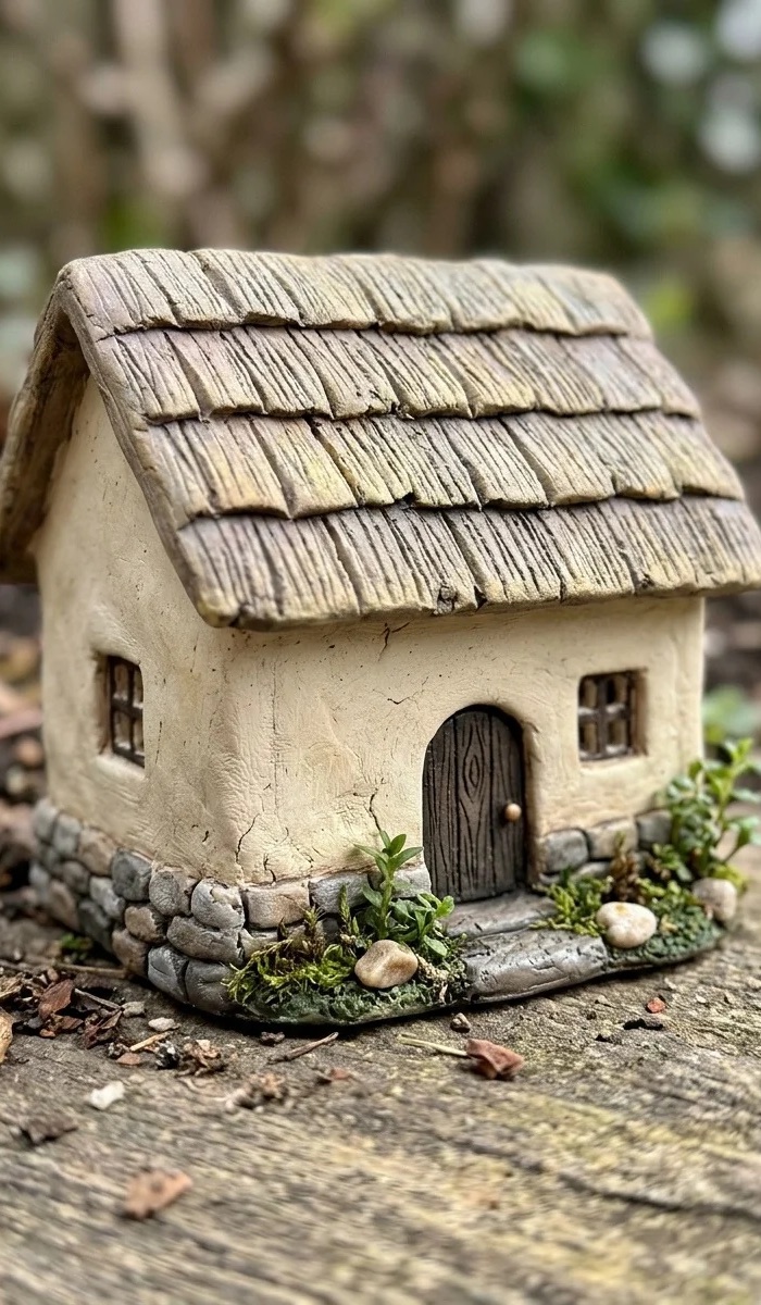 Thatched Roof Clay Fairy Cottage DIY