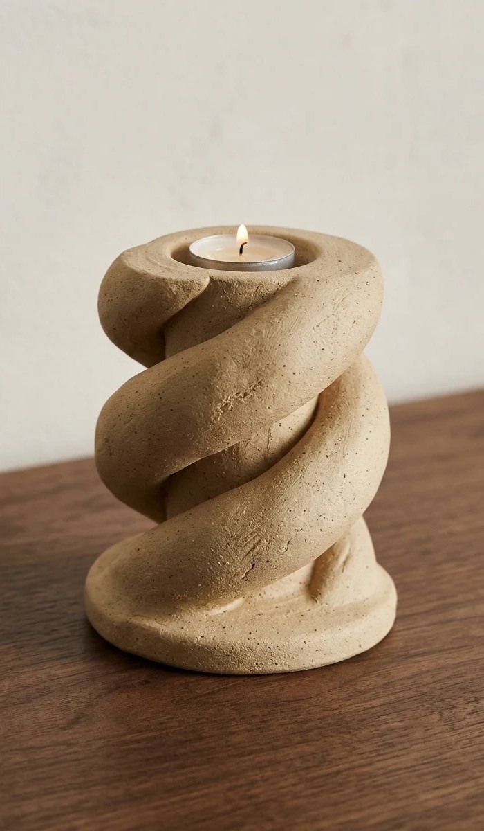 Twisted Clay Candle Holder Idea