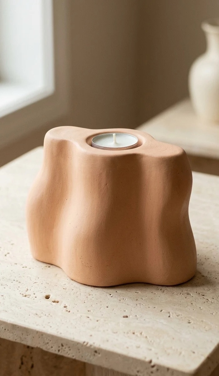 Wavy Modern Clay Candle Holder