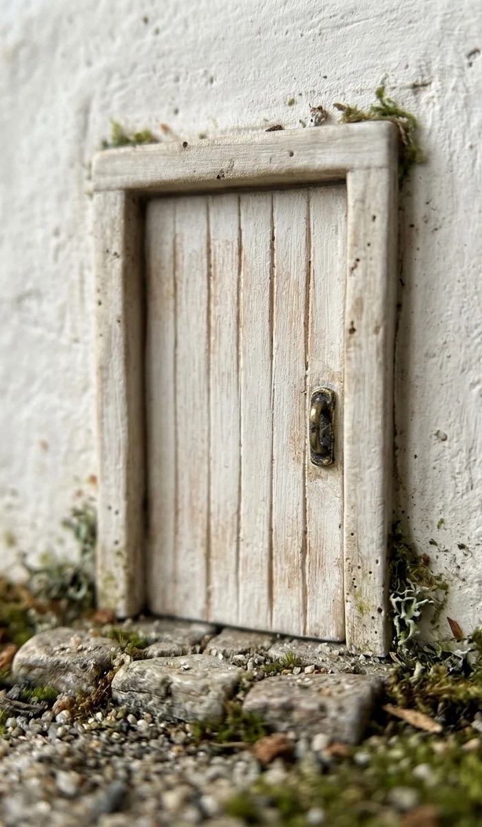 Whitewashed Clay Door for Mini Cottages